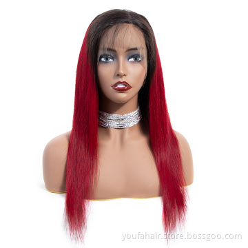 Wholesale Brazilian Hair Ombre 1B Burg HD Lace Front Wig Virgin Cuticle Aligned Human Hair 13x6 Lace Frontal Wig for Black Women